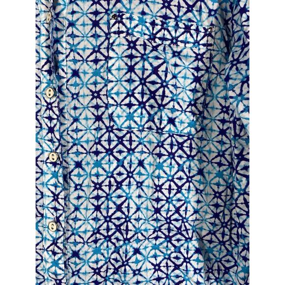 Catherines Top Size 1X Button Up Blue & White Print Coastal Beachy Blouse Mature - Picture 7 of 14